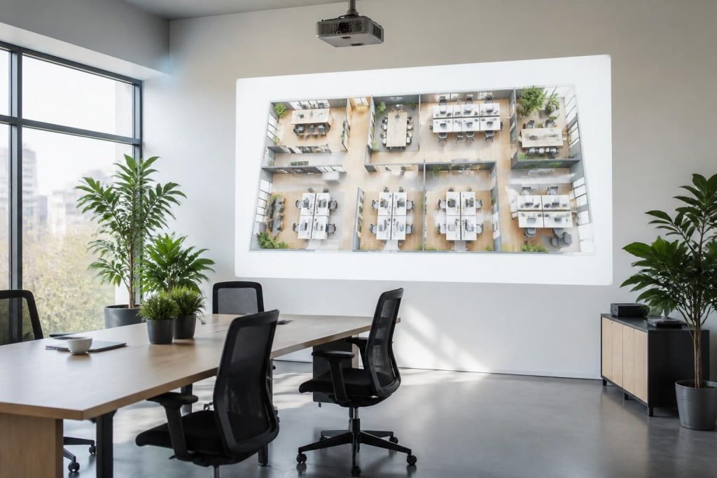 découvrez nos plans d’aménagement de bureaux projetés avec un vidéoprojecteur acer pour une visualisation plus claire et efficace.