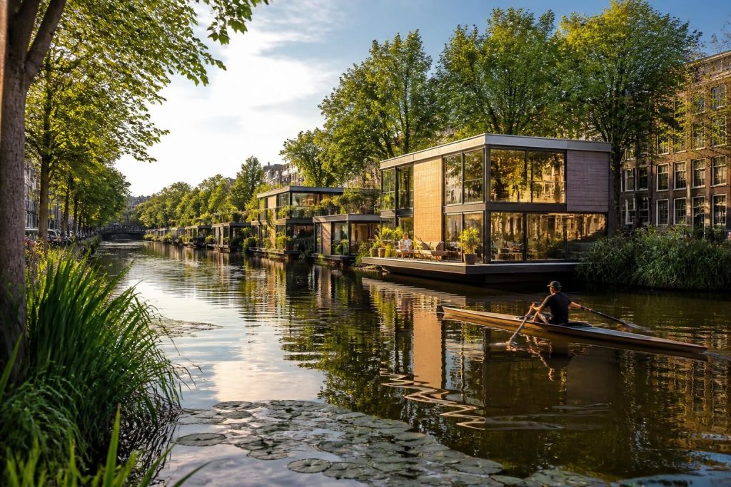 découvrez les maisons flottantes à amsterdam, un parfait équilibre entre art de vivre moderne et immersion en pleine nature pour une expérience unique.