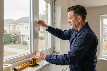 Artisan installant une fenêtre à double vitrage dans une maison en rénovation pour améliorer l'isolation thermique