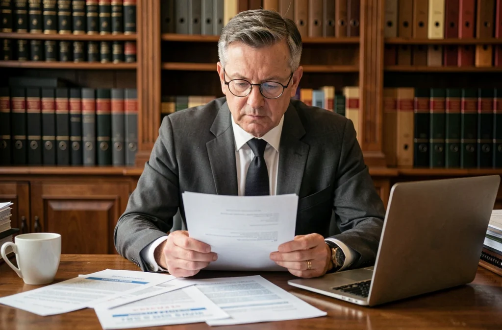 Notaire ou juriste consultant des documents sur la réglementation des surfaces minimales de location en France