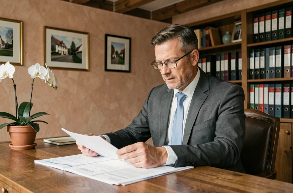 Agent immobilier de Seckler Immobilier Colmar examinant des documents dans son bureau
