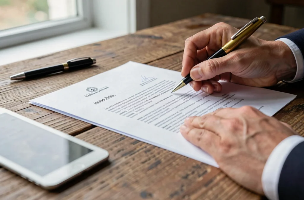 Signature d'un bail de location sur une table avec une tablette